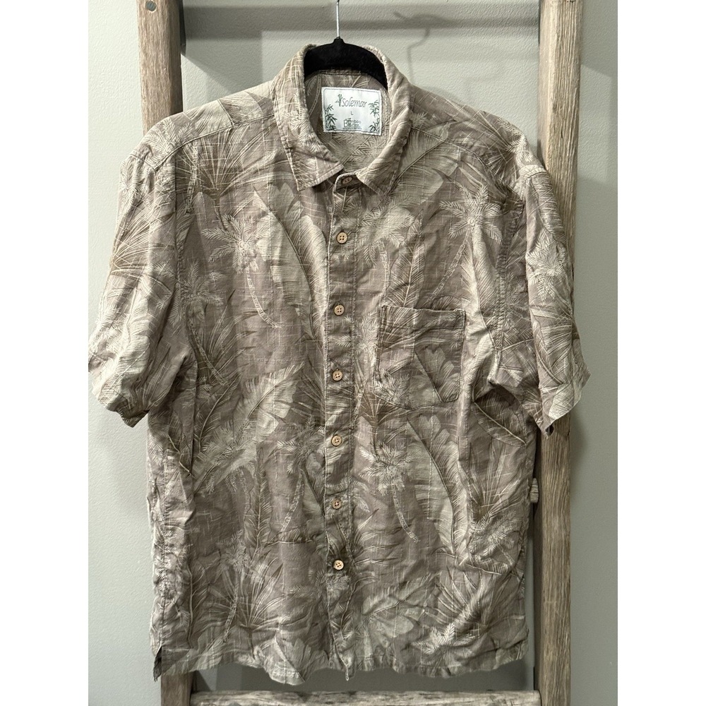 Solemar Bamboo Men's Button Down Shirt Size L, Patterned, Hawaiian Style.
